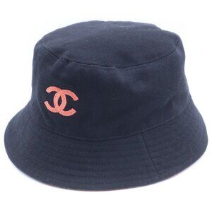 Chanel CC Logo Embroidery Reversible Hat Black Orange